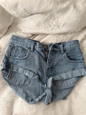 Classic High-Rise Light Wash Denim Shorts